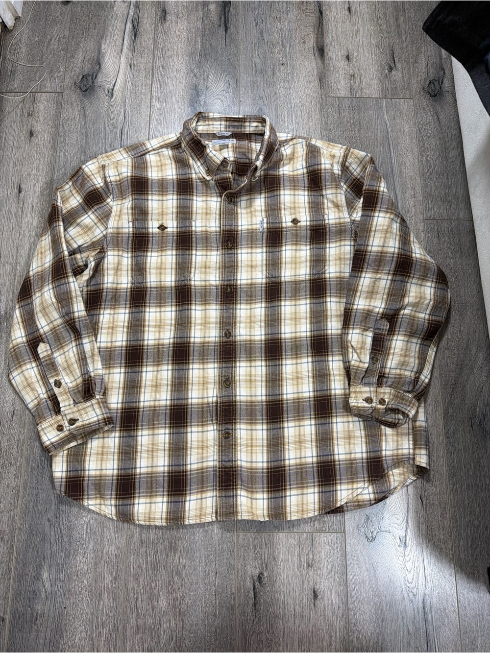 Carhartt Brown and Cream Plaid Button-Down Shirt